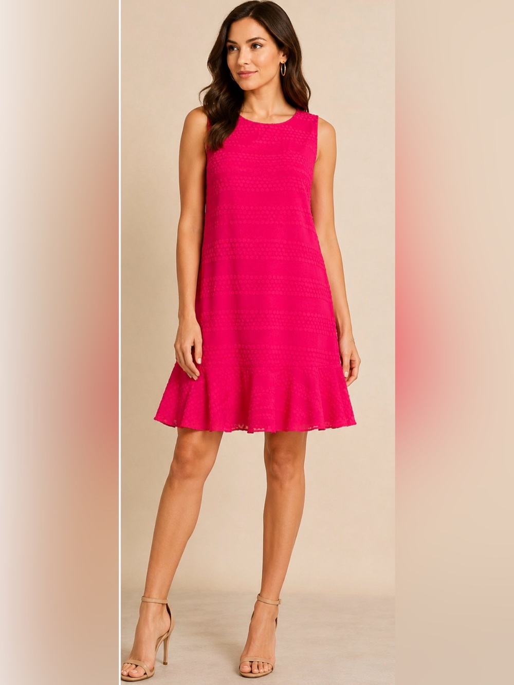 Karl Lagerfeld Size 12 Sleeveless Keyhole Ruffle Skirt Dress - Hot Pink